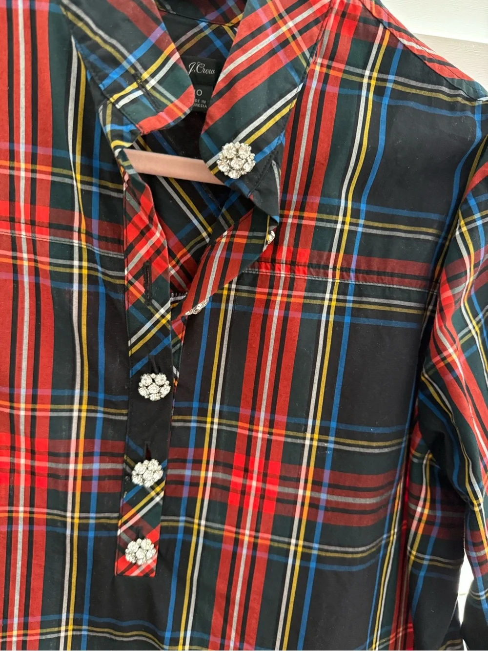 J. Crew Red and Black Plaid Long Sleeve Shirt size 10.  Holiday top